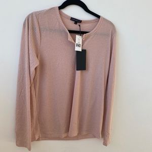 Gibsonlook pink long sleeved pointelle henley